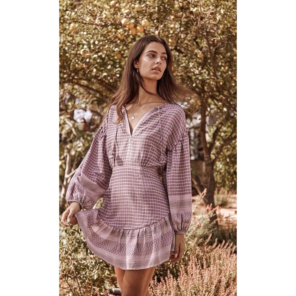 Saylor Malka Purple Mini Jacquard Dress Romantic Cottagecore Size Large NWT